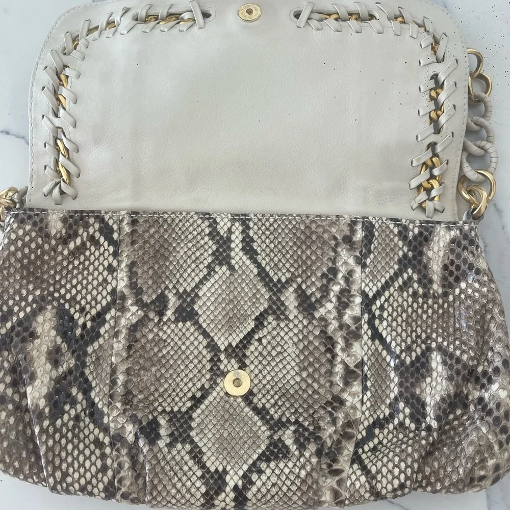 Michael Kors Collection Python Leather Shoulder Bag Gold Chain - Picture 5 of 12